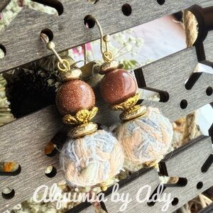 Maximalist Gold and Brown big sunstones dangle Victorian Earrings